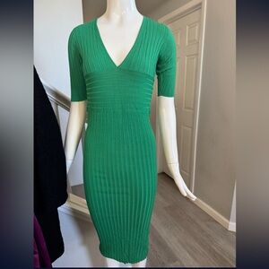 Zara Vibrant Green Ribbed Midi Dress